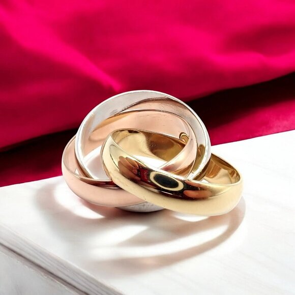 Authentic! Cartier Trinity 18k TriColor Gold Wide Band Ring + Papers sz 55 7.25 - Picture 2 of 10